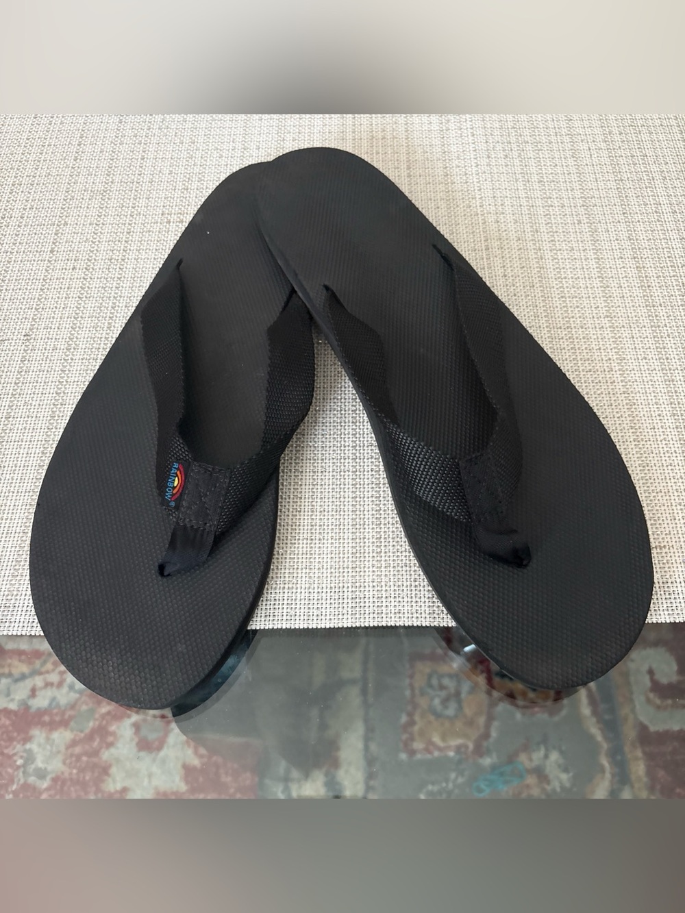 Rainbow Black Canvas Thong Flip Flops